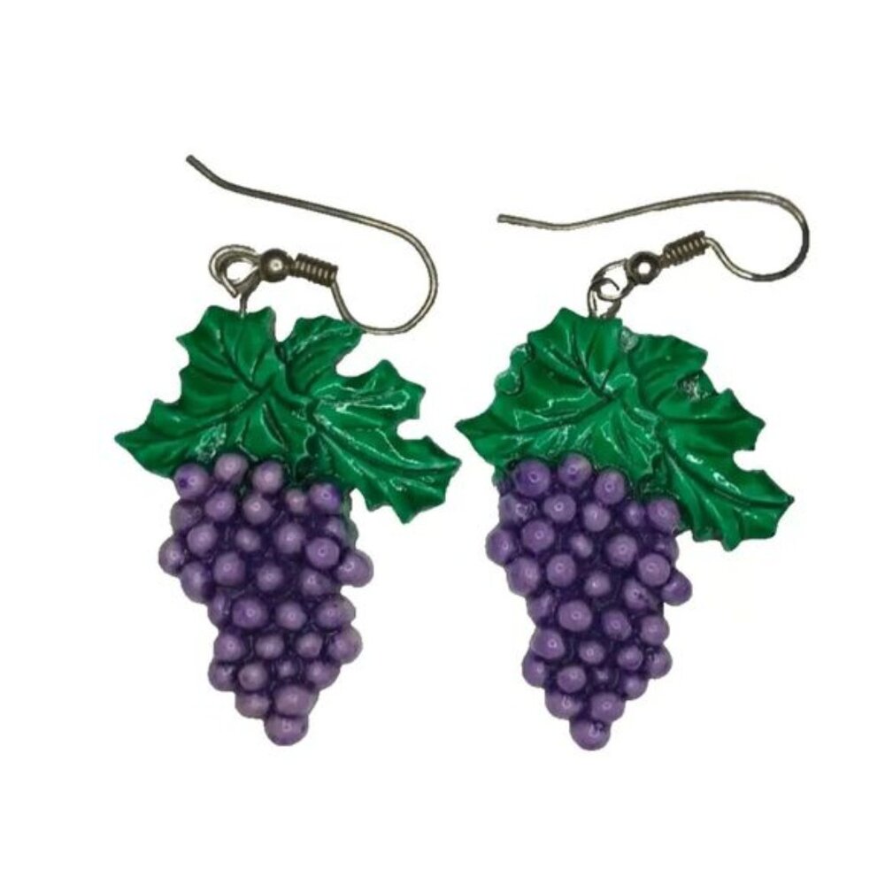 Vintage Bunches of Grapes Statement Dangle Earrings Painted Plastic